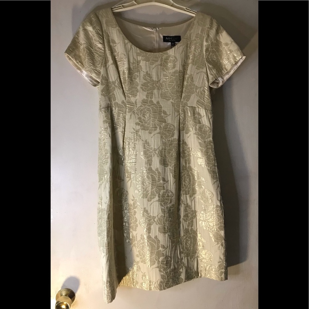 NWT, ABS Allen Schwartz Collection Light Gold & Cream Brocade Dress, Size: 6 - Picture 7 of 7
